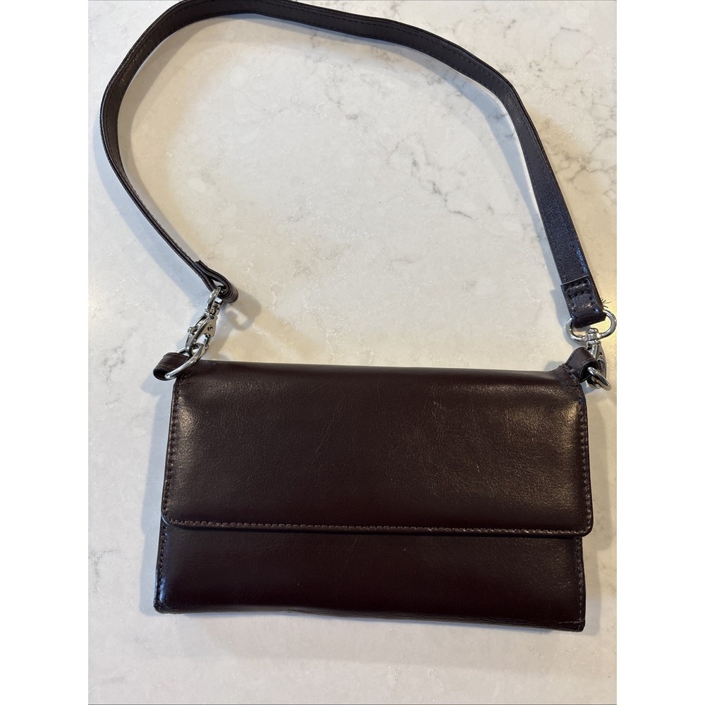 Wilsons Leather Brown‎ Leather Organizer Wallet Detachable Strap Purse Bag